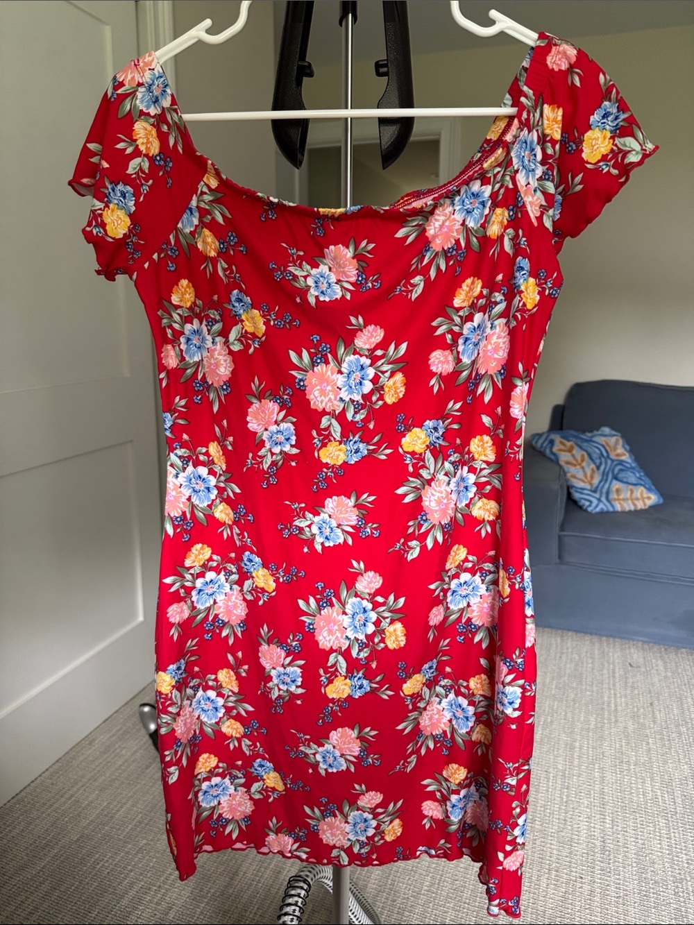 Ultra Flirt Red Floral Off-Shoulder Dress